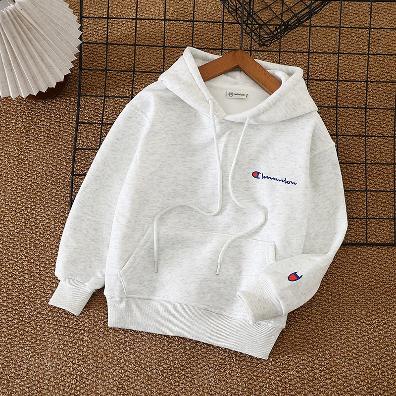 刺绣字母加绒连帽宽松型运动服卫衣秋冬春秋冬长袖韩版男童中大童