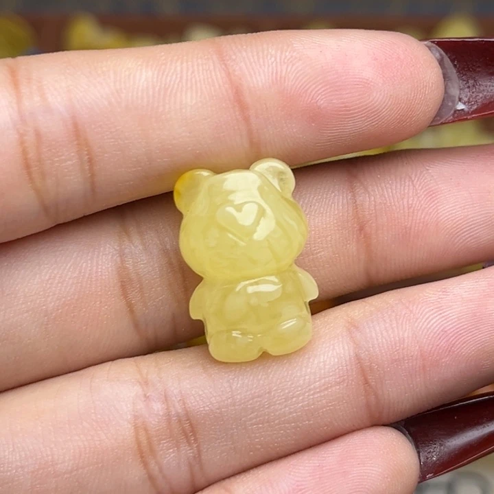 蜜蜡未镶嵌珠宝奇石鸡油黄妖花小熊