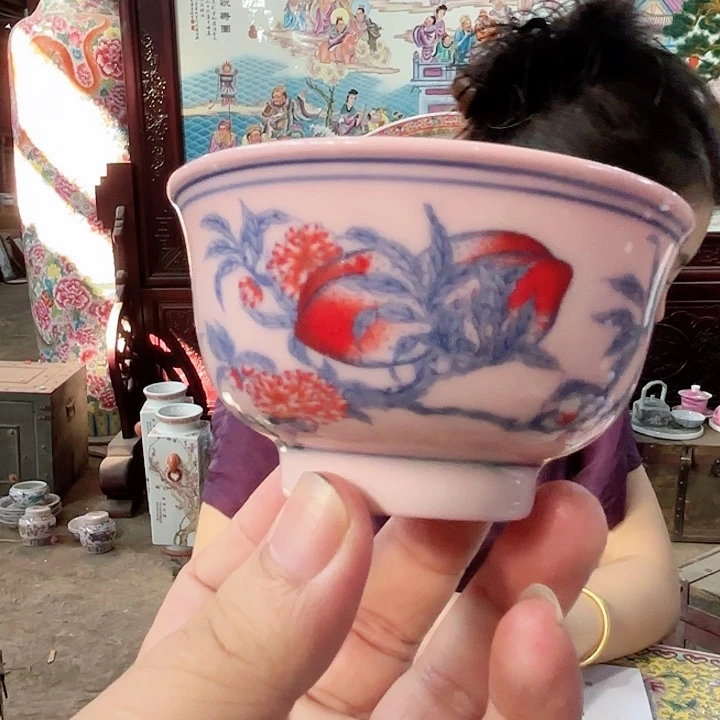摆件景德镇高温陶瓷桃子画片红希希