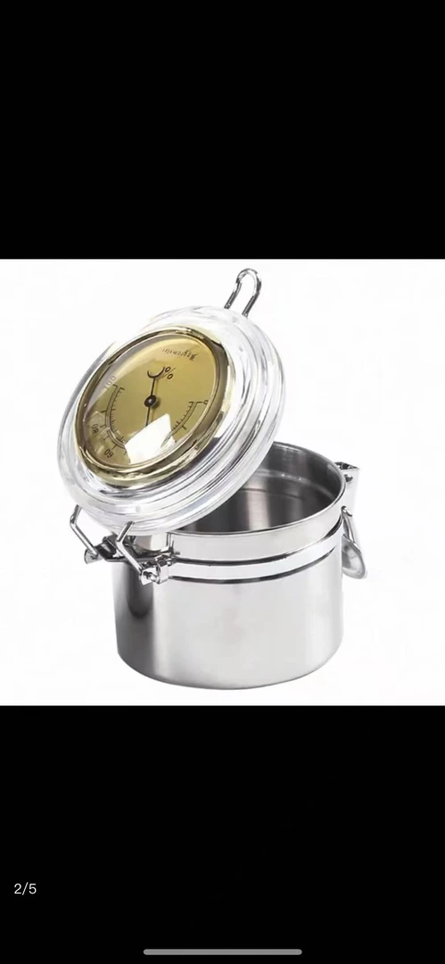 烟斗烟草保湿罐烟斗配件不锈钢密封香菸雪茄盒烟草防潮罐带湿度计