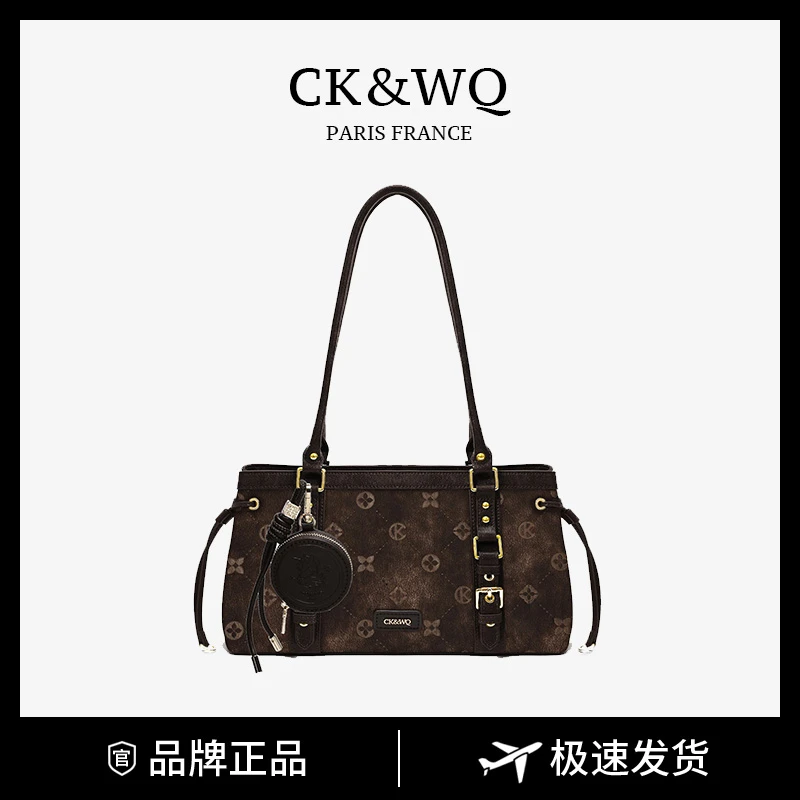 CK&WQ2025秋冬新款斜挎包小香风锁扣简约风单肩包图案单肩手机包