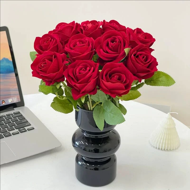 婚礼布置大红玫瑰仿真假花客厅餐桌装饰花艺手捧花拍照道具落地
