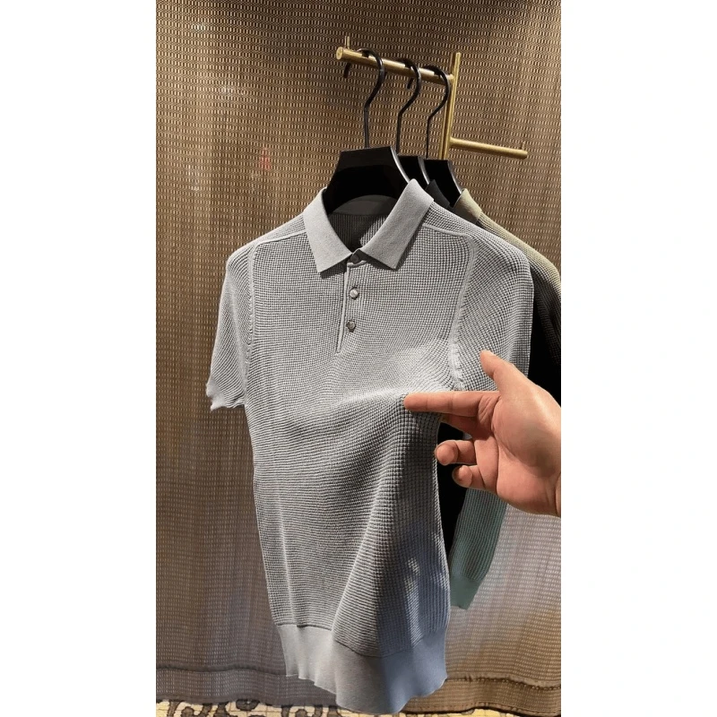 美式V领Polo衫男士针织衫短袖T恤帅气宽松翻领纯色春夏季打底百搭