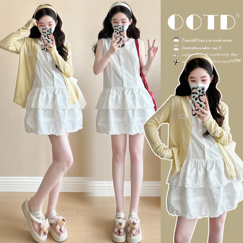 时尚孕妇夏季连衣裙大码短袖小个子高级感连衣裙气质减龄两件套