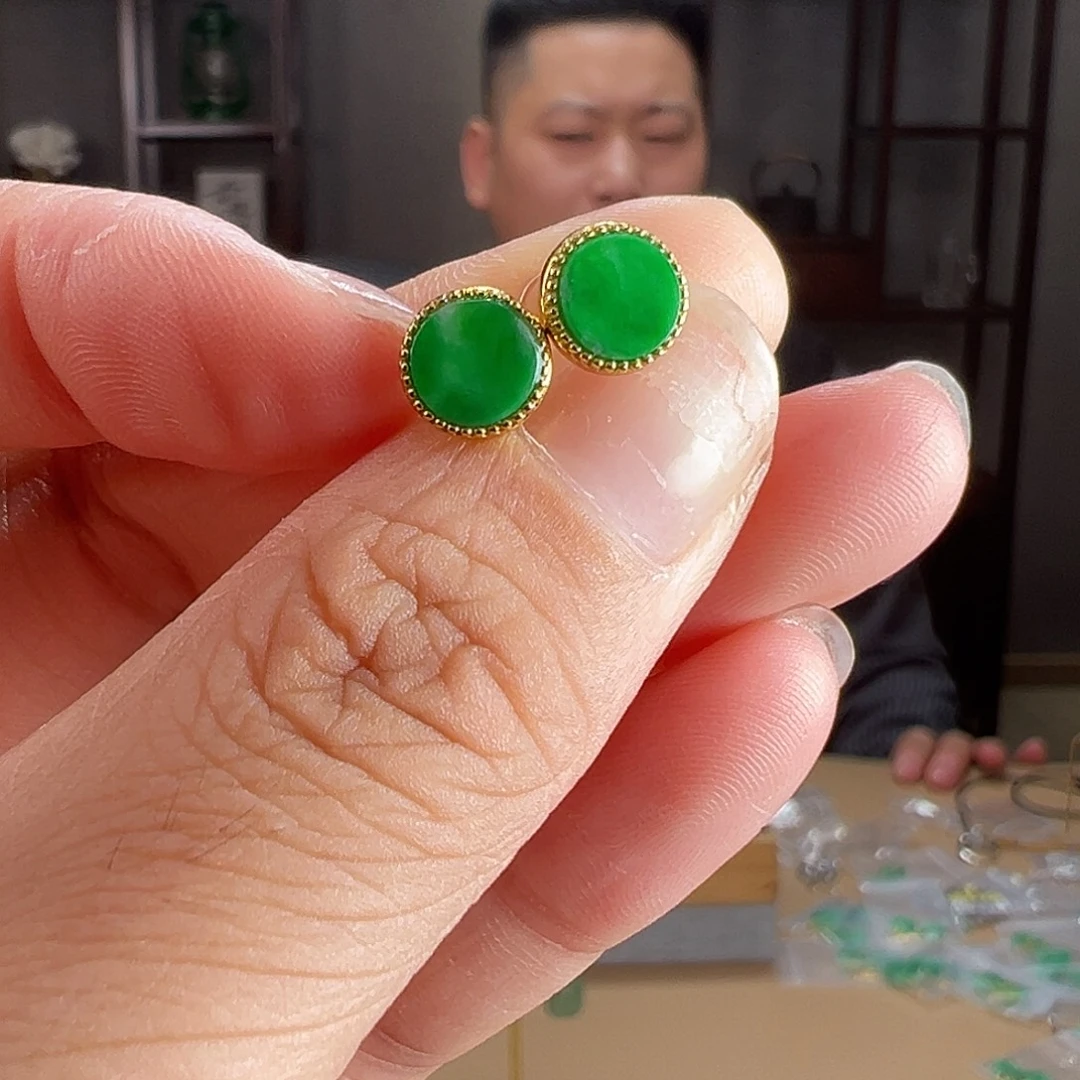 翡翠银S925镶嵌耳饰耳环26