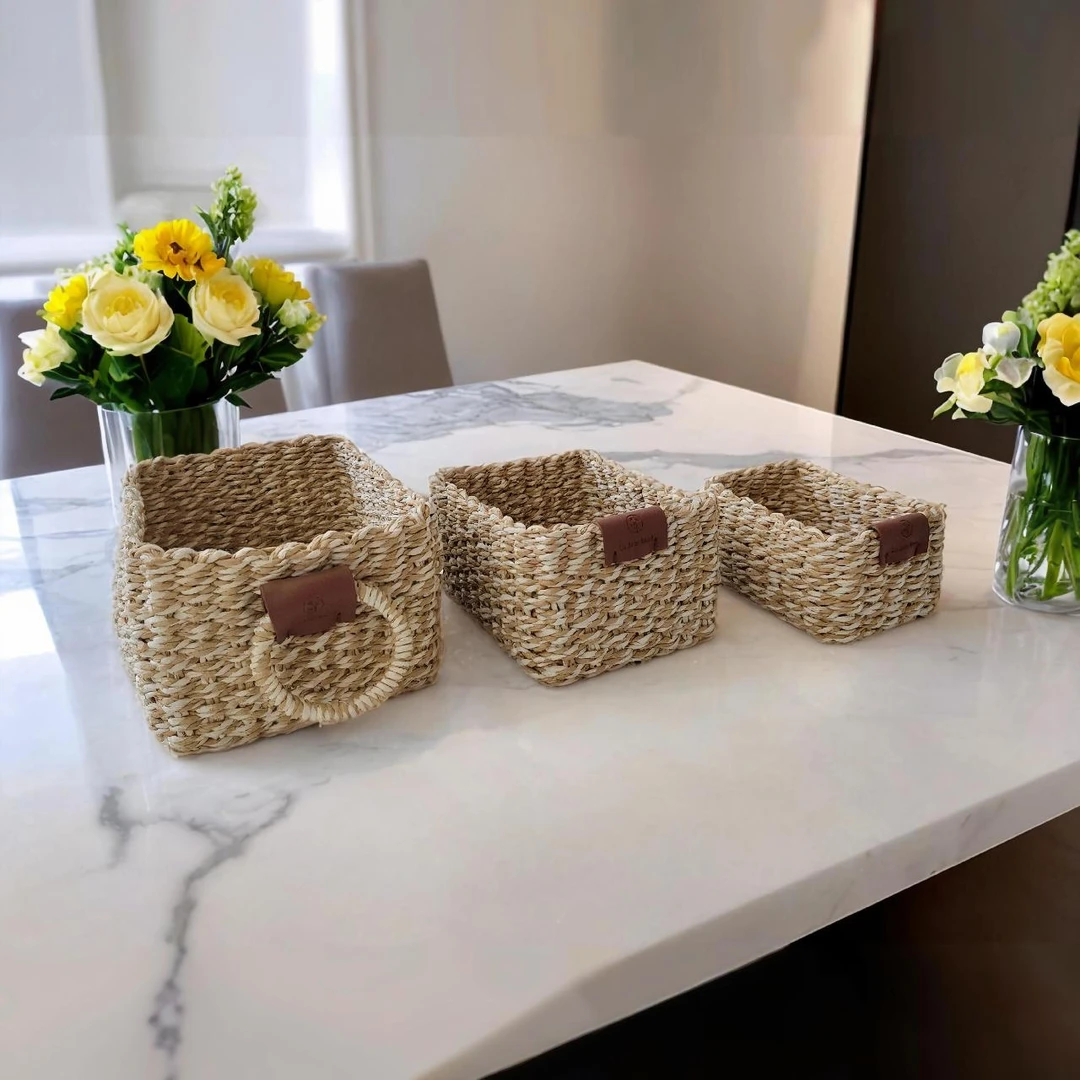 【收纳好物】手工草编收纳筐化妆品整理筐桌面杂物简约家用储物筐