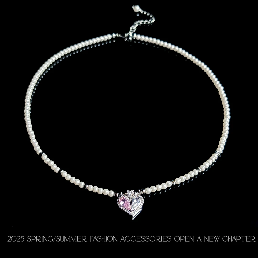 铜合金项链 镀k金 2025新款C6617【粉白桃心】BABA BOX 项链