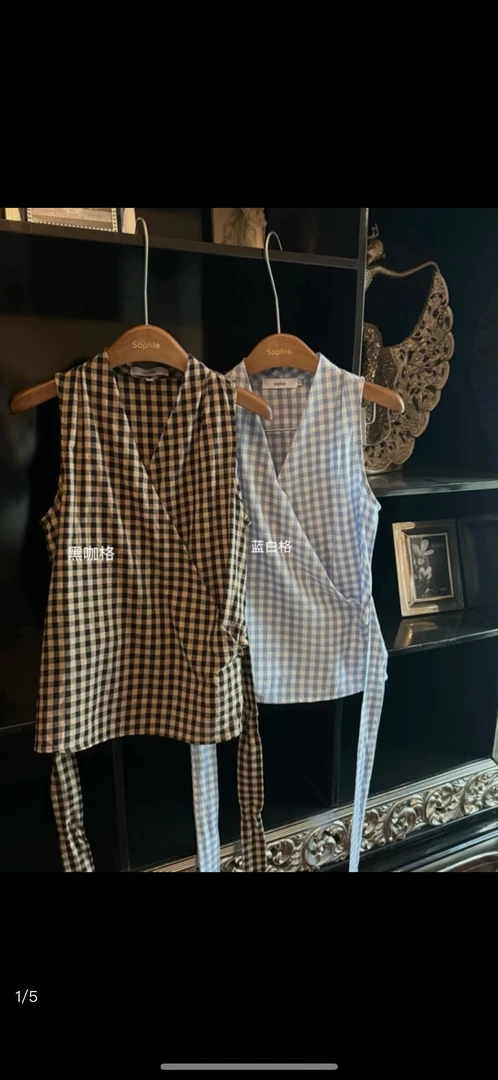 夏季绑带收腰格子背心女修身显瘦无袖打底辣妹上衣7803