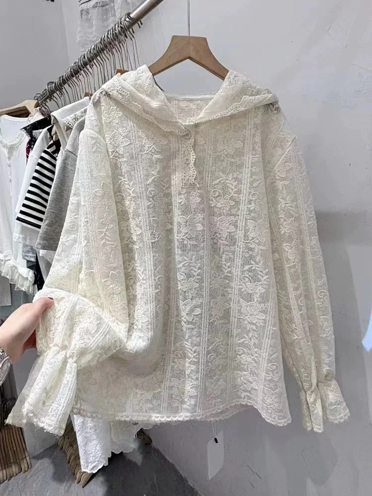 欧货重工刺绣蕾丝连帽上衣0531