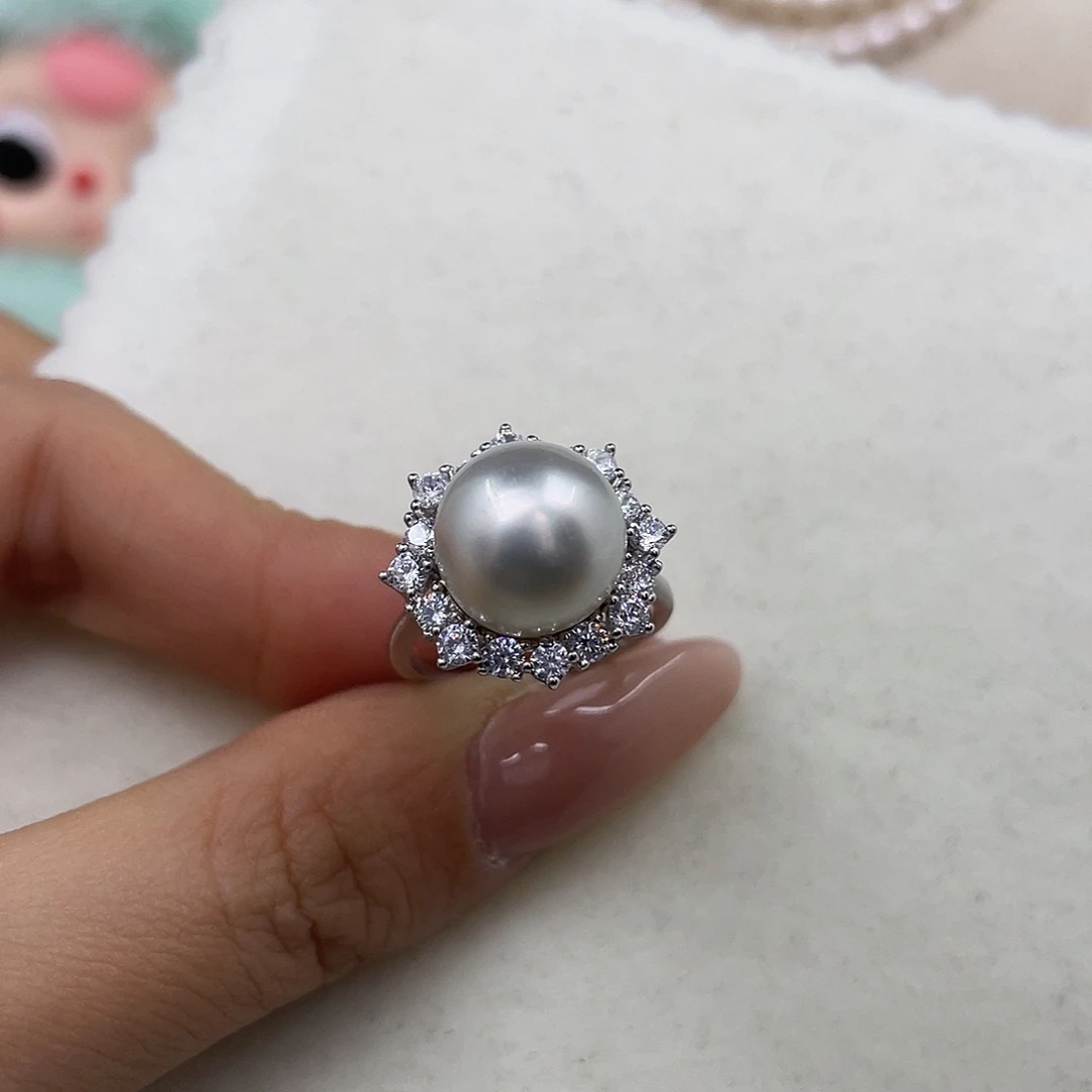 戒指海水珍珠银S925镶嵌