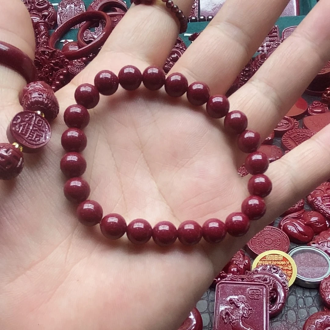 天然辰砂朱砂手串卡八