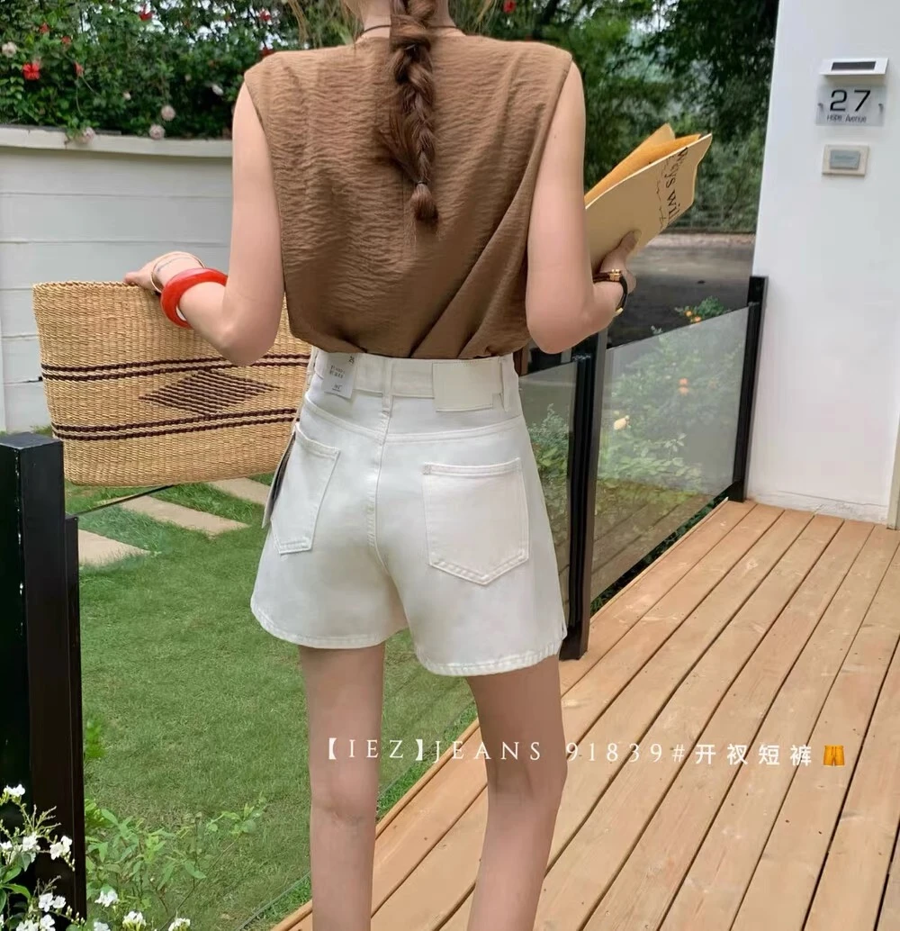 【91839】iez家 夏季莱赛尔直面弹高腰弹牛仔短裤