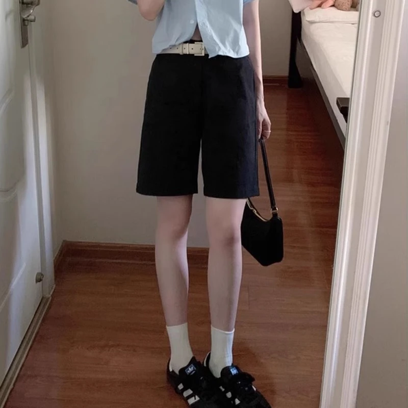 黑色阔腿牛仔短裤女夏季新款高腰宽松显瘦五分裤垂感百搭直筒中裤