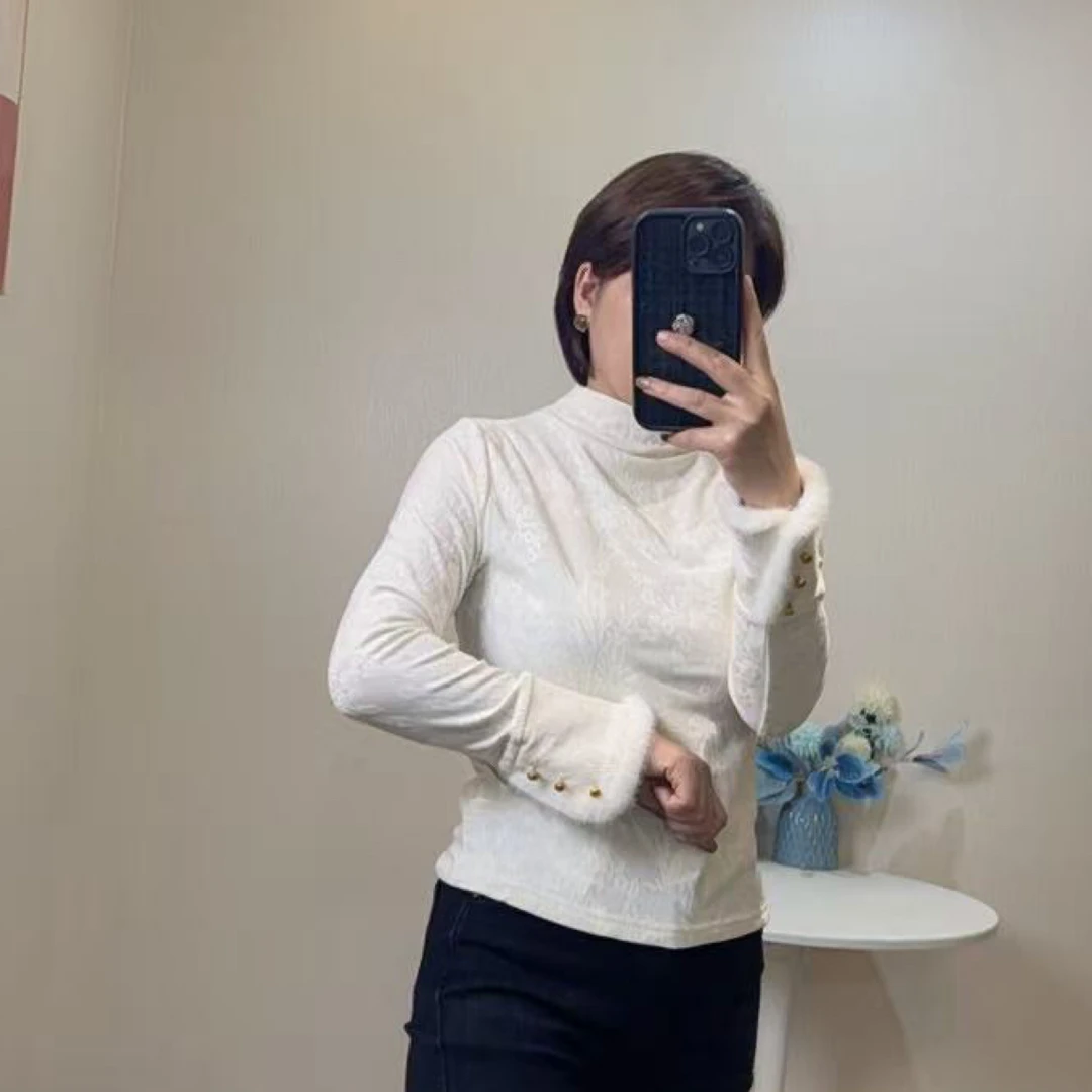 秋冬新款国风袖口拼接毛毛上衣25391