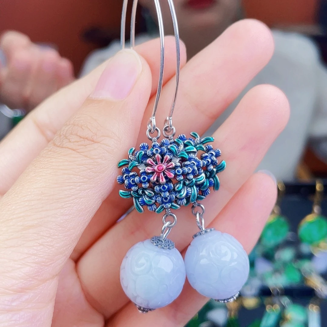 翡翠银S925镶嵌耳饰饰品