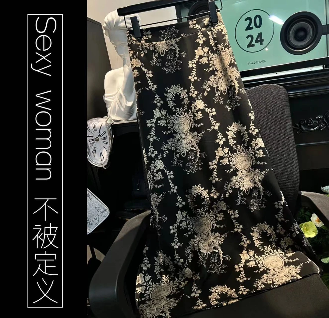 （巴洛克）夏季新款设计师百搭气质显瘦高腰开叉弹力腰半裙C133-10