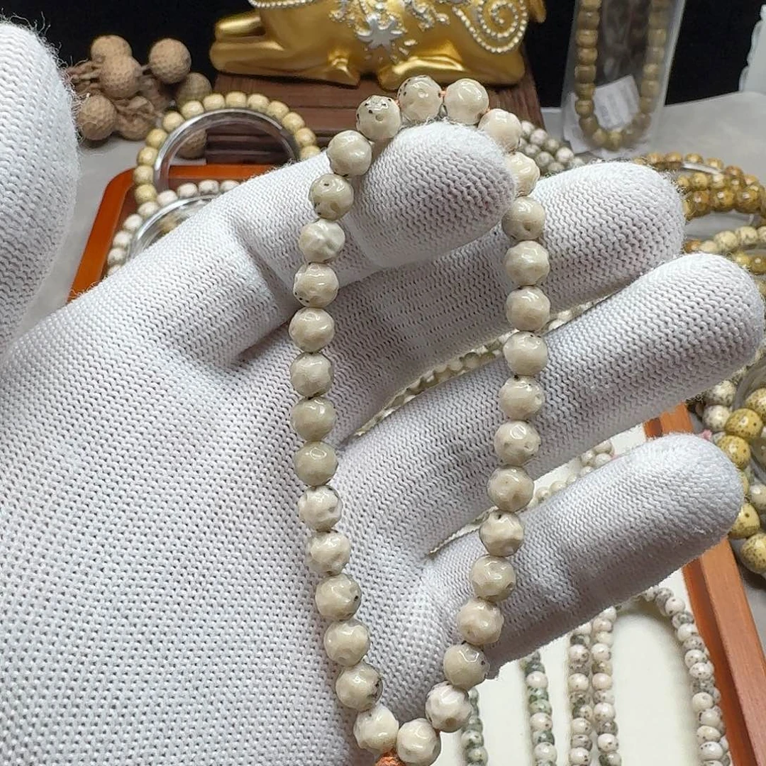 手串星月菩提石玉料7改无相手持瓷白玉化料三分之二留白小细星