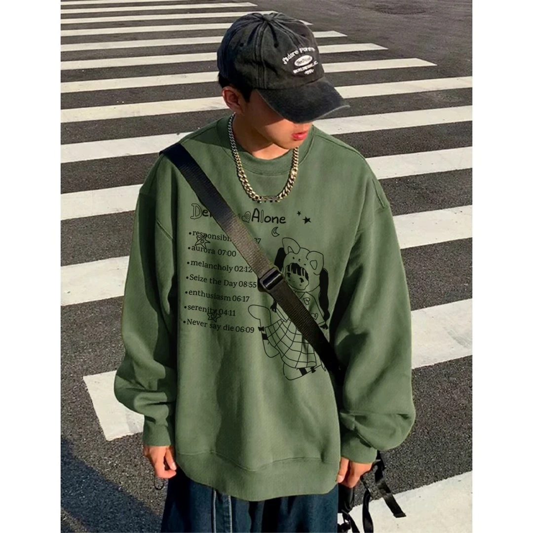 美式潮牌个性女孩字母印花圆领卫衣男女秋冬百搭宽松休闲情侣上衣