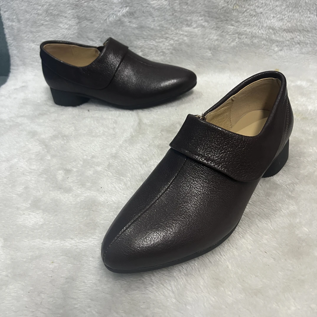 里外全真皮单鞋高质感穿搭时尚女鞋纳帕皮深口拉链透气粗跟2402