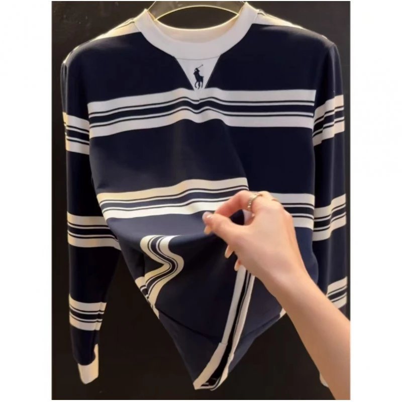 【轻奢男装】2025早秋新款老钱风休闲男女同款卫衣百搭宽松条纹卫衣