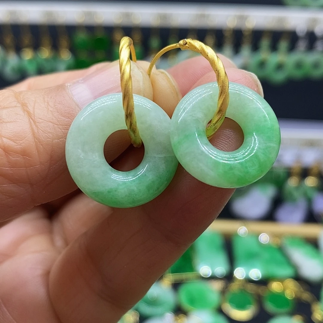 翡翠银S925镀金镶嵌耳饰耳坠