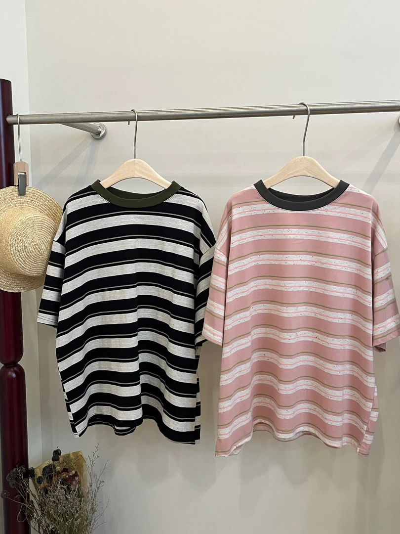 JIANXI（82320） 条纹点拼领T恤kc