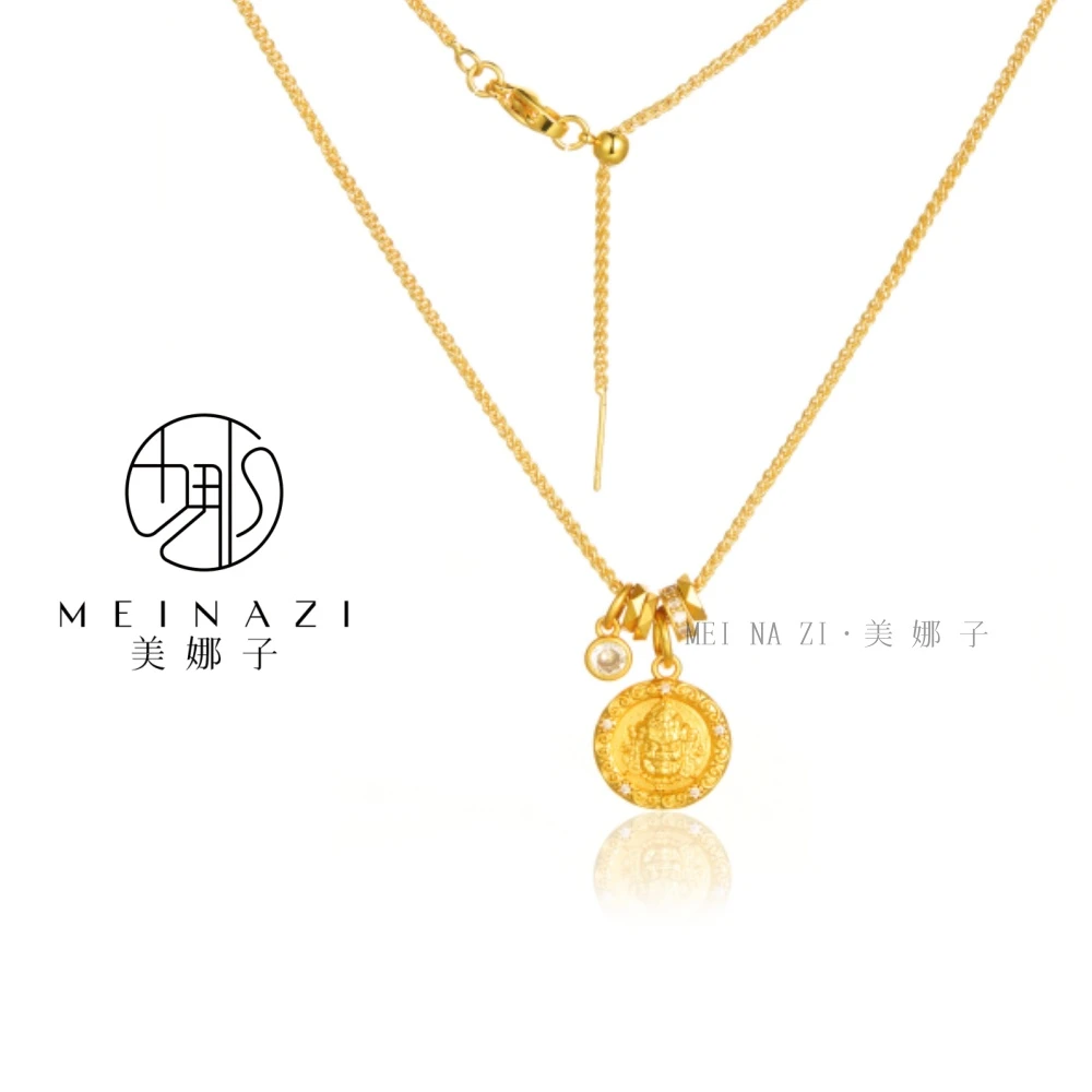 项链     MEINA/新款精致小牌黄财神项链高级感锁骨链