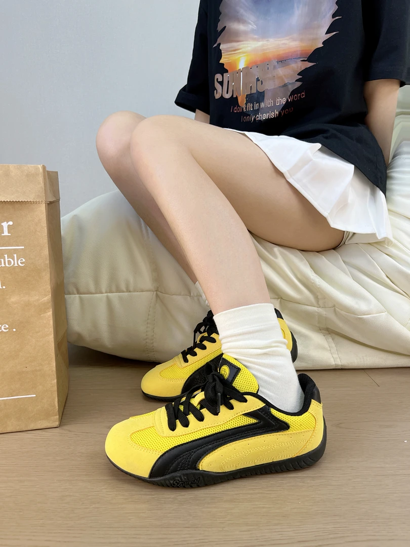 赛车鞋/黄黑色薄底德训鞋男女同款2025夏季新款网面百搭休闲板鞋