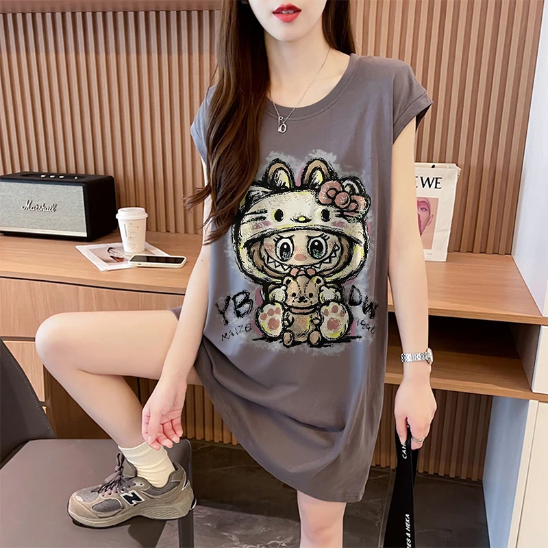 设计感拼接休闲风背心T恤女夏季宽松休闲百搭大码坎肩纯棉连衣裙