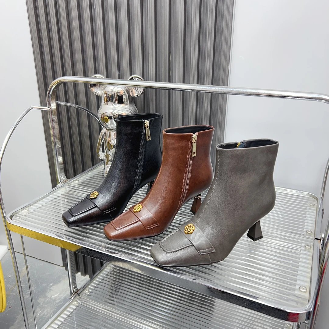 时尚百搭高跟小香风方头气质加绒真皮瘦瘦靴英伦风细跟靴子68909