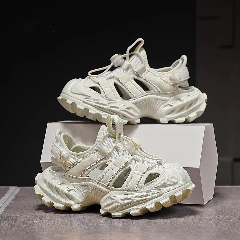 儿童鞋子2025新款白色男童运动凉鞋夏季包头沙滩鞋女童镂空老爹鞋