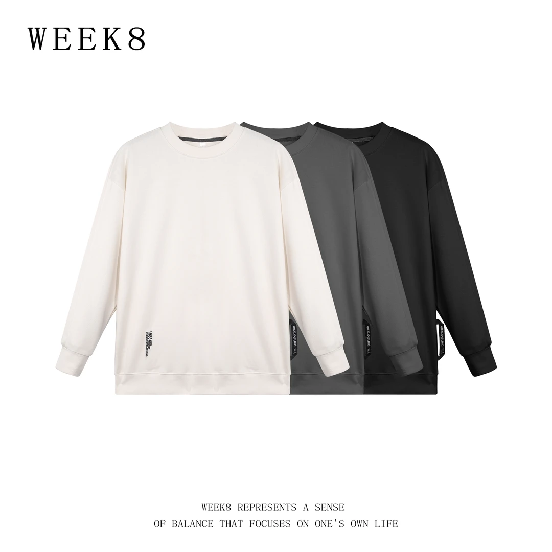 【Week8】宽松圆领秋冬长袖卫衣“手提环”T恤简约风情侣简约穿搭上衣