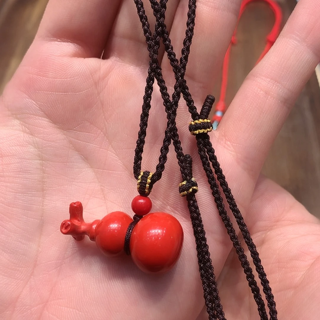 天然辰砂红砂葫芦毛衣链咖色
