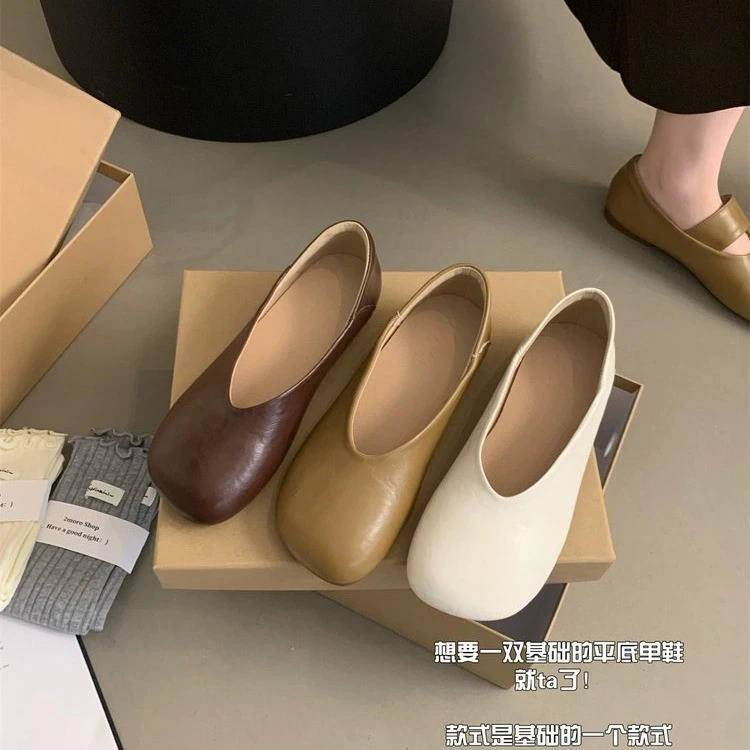 法式晚风浅口单鞋女夏秋新款韩版复古奶奶鞋子女平底一脚蹬豆豆鞋