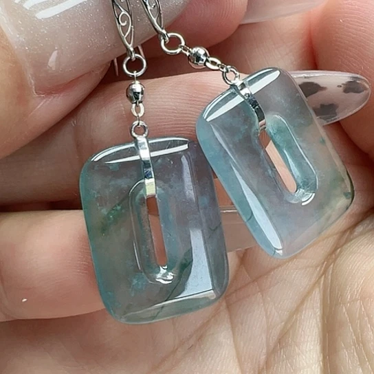 翡翠耳饰18K金镶嵌柠**乐天然缅甸A货翡翠