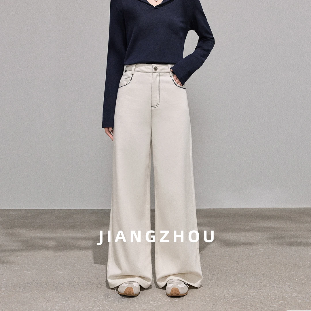 江洲【暮色】秋季新款天丝棉感时尚款高腰显瘦气质休闲直筒裤阔腿裤