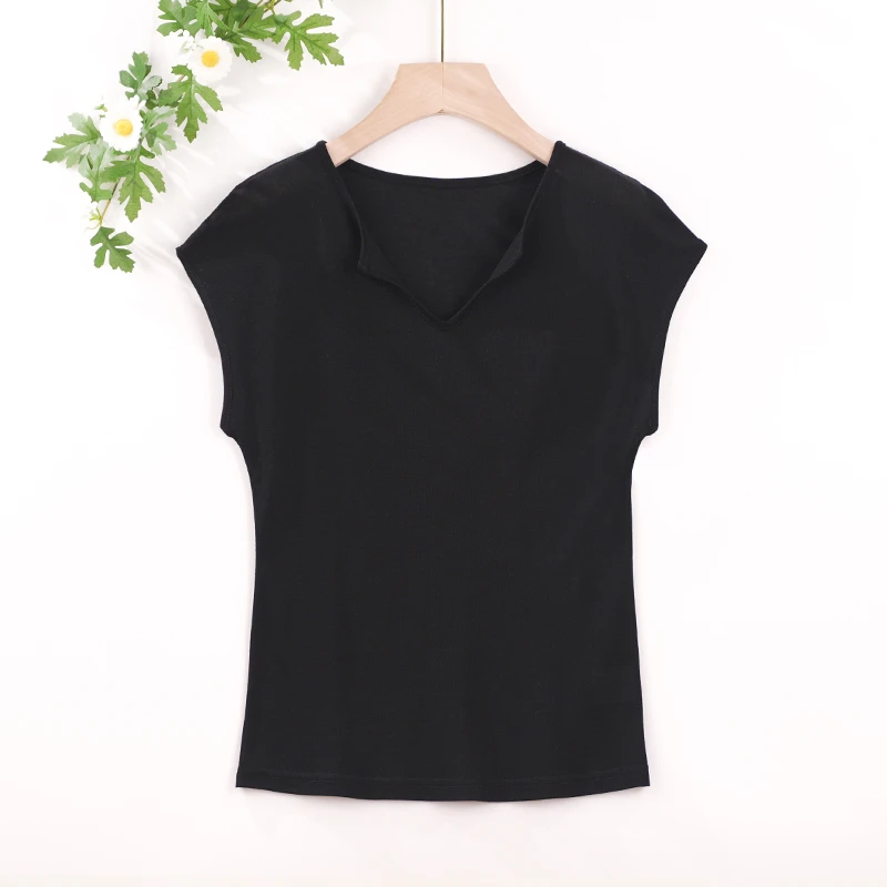 Cousin|夏季新款【桑蚕丝莱赛尔】V领小飞袖轻薄弹力百搭T恤3066