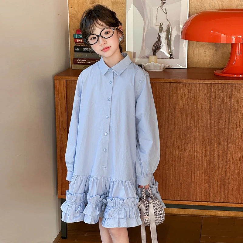 女童韩版连衣裙春装2025新款女孩衬衫公主裙儿童装大摆裙春秋款潮