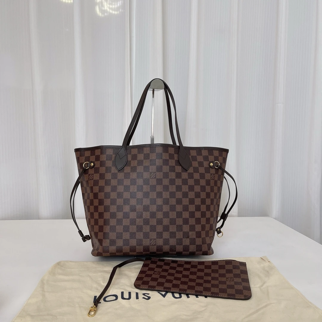 99新 LouisVuitton/路易威登 路易威登棕色棋盘格中号nf 芯片B431