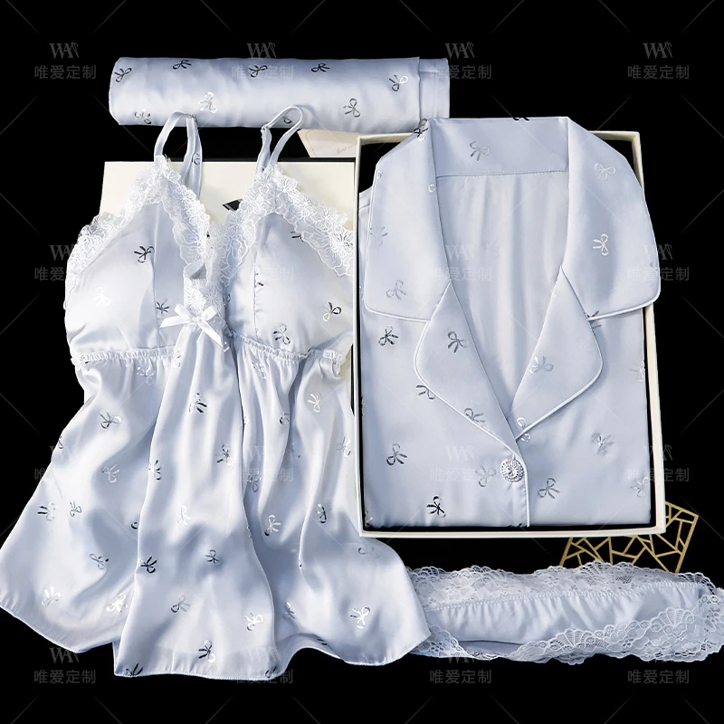 100%桑蚕丝【礼盒装】真丝睡衣女款春夏四件套送闺蜜女友生日礼物