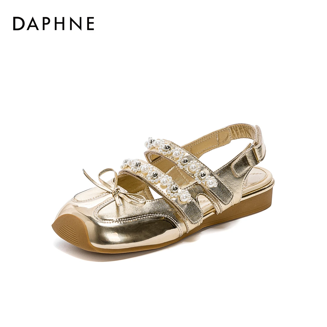 达芙妮品牌正品芭蕾风玛丽珍鞋夏日新款蝴蝶结设计感休闲珍珠单鞋