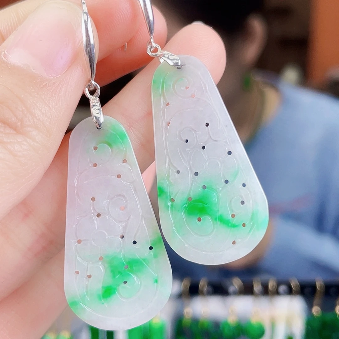 翡翠银S925镶嵌耳饰