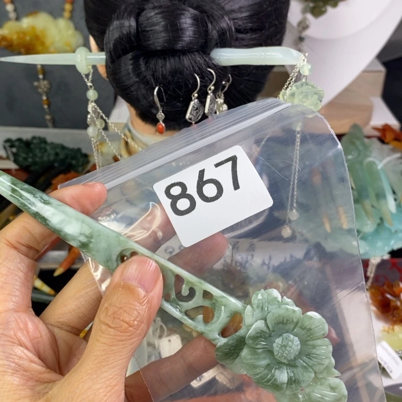 【闪购商品】岫玉发饰未镶嵌青*