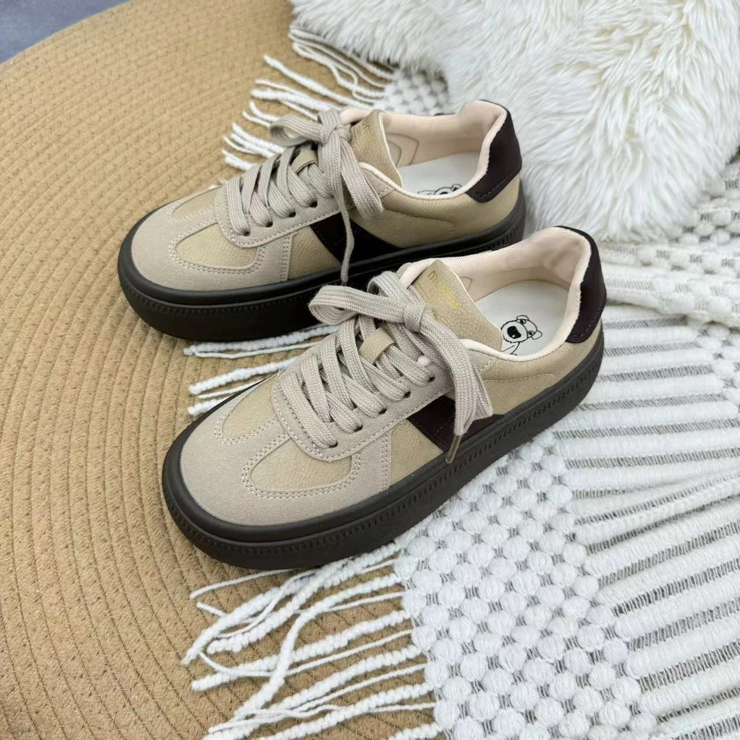 2631卡棕运动休闲德训鞋2024新款学院风厚底板鞋百搭豹纹休闲女鞋