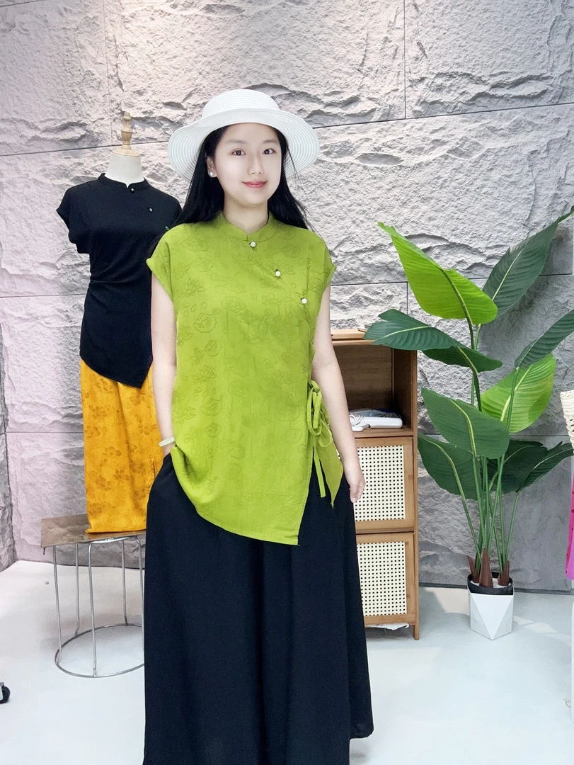 【双面提花上衣】棉绸新中式国风人造棉盘扣纯色贵气复古显瘦上衣