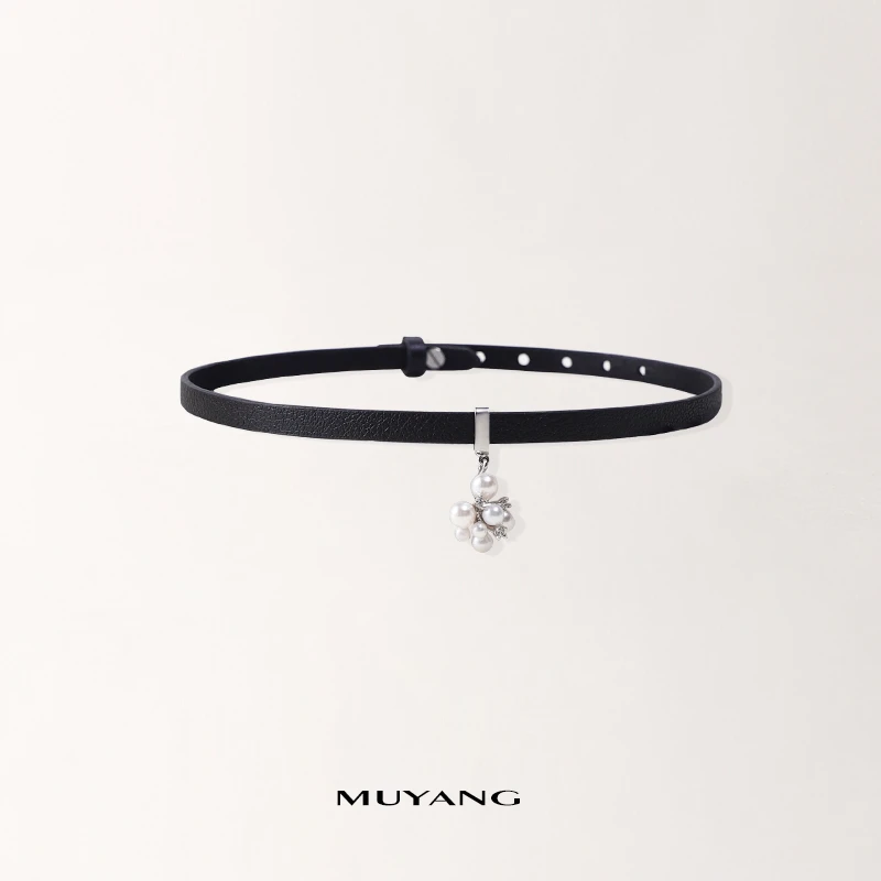 muyang/慕阳 铜合金皮质项链 气质时尚百搭小众ins花盏项链高级感
