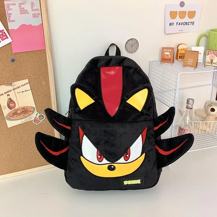 索尼克音速小子暗影黑色毛绒情侣卡通书包女学生大容量旅行背包男