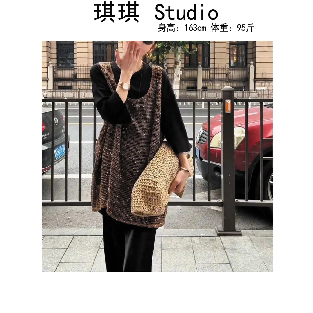 《琪琪家》夏季新款慵懒风宽松休闲短袖重工设计马甲两件套8852-CS