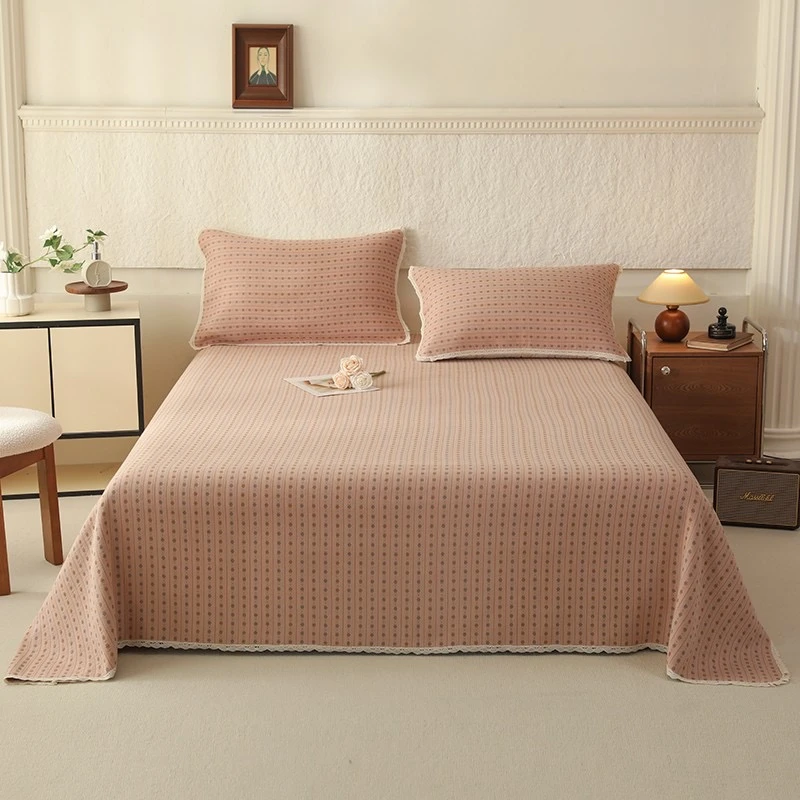 【梅恋】230*250蕾丝花边纱布床盖四季加厚大床毛巾被多功能双面