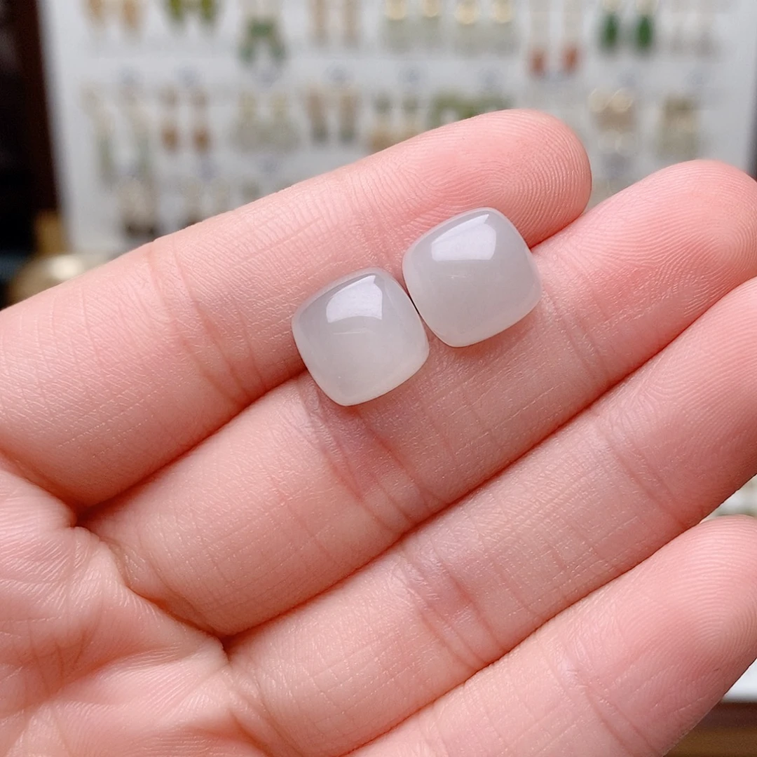 和田玉银S925镶嵌耳饰
